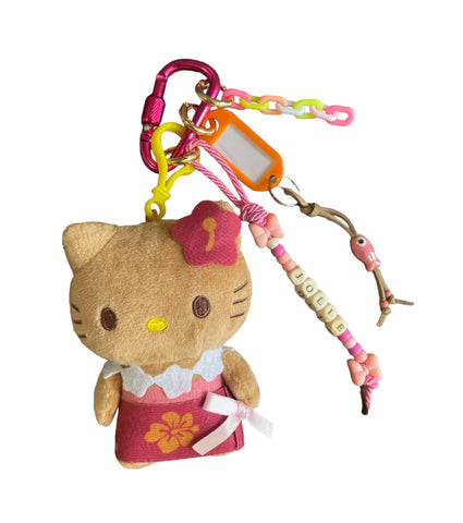 Portachiavi e applique borsa Pimp your Bag Hallo kitty Hawaii abitìno rosa in peluche