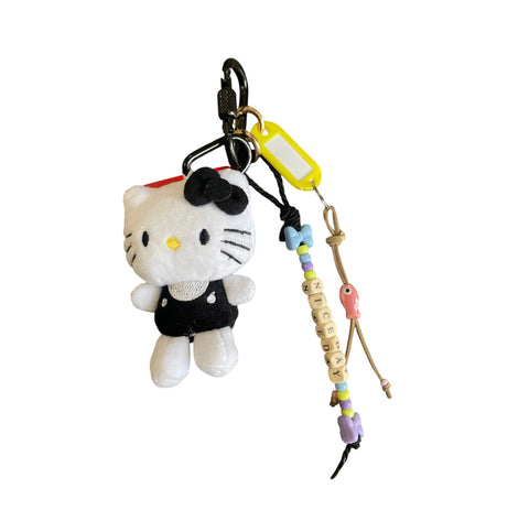 Portachiavi e applique borsa Pimp your Bag Hallo kitty tutina nera   in peluche