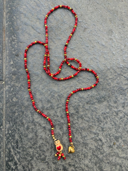 Collana Chinitos  de La Buena  Suerte rosso brillante oro burgundy rosso intenso