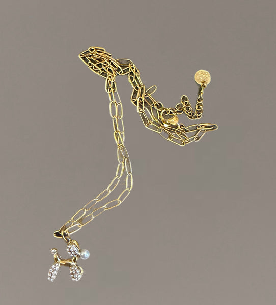 Collana Balloon dog crystal con perla due varianti colore