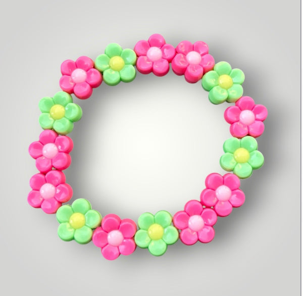 Bracciale colors Beads giro fiori fucsia verde