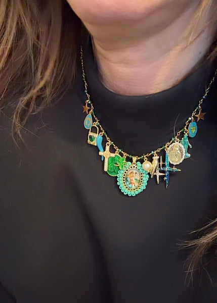 Collana principessa Glam Holy Mary multi charms green