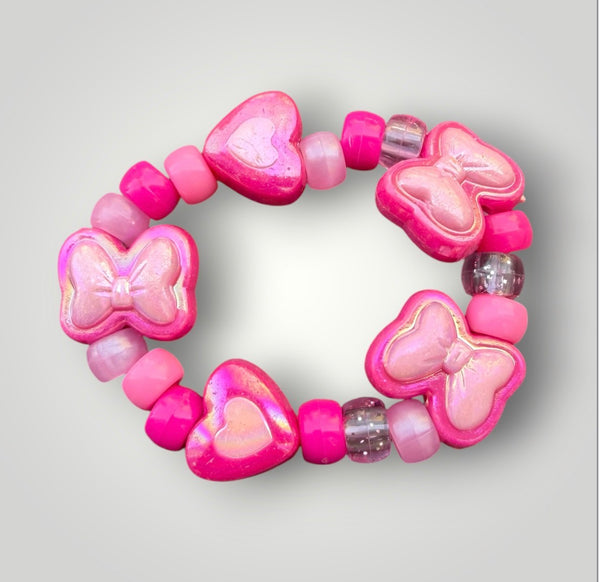 Bracciale Colors fiocchi cuori e pony Beads fuxia