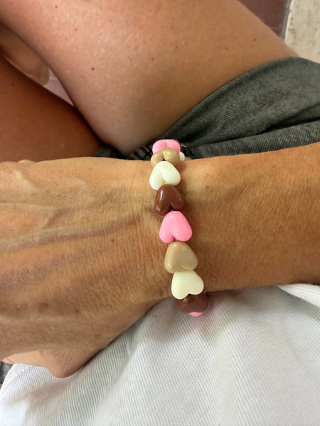 Bracciale colors Beads giro cuori small effetto lucido cioccolato beige rosa bianco