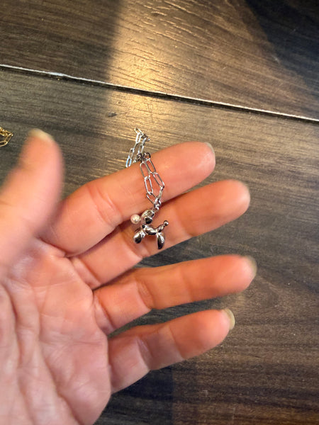 Collana Balloon dog crystal con perla due varianti colore