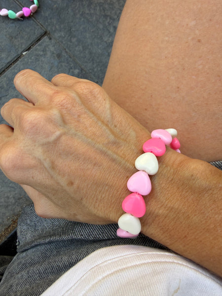 Bracciale colors Beads giro cuori small effetto lucido fuxia rosa bianco