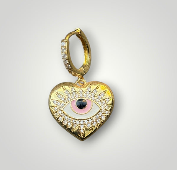 Mono orecchino cuore occhio vari colori