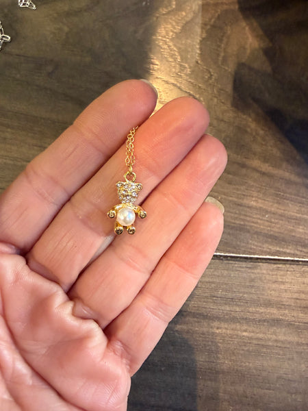 Collana teddy bear crystal con perla