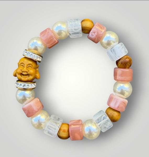 Bracciale Colors Buddha con perle rosa antico e bianco opal