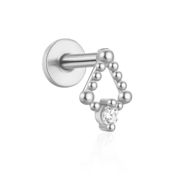 Mono orecchino  piercing triangolo vuoto con punto luce argento 925