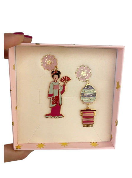 Coppia orecchini principessa glam geisha lanterna