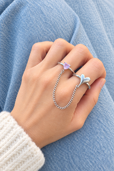 Anello doppio cuore regolabile