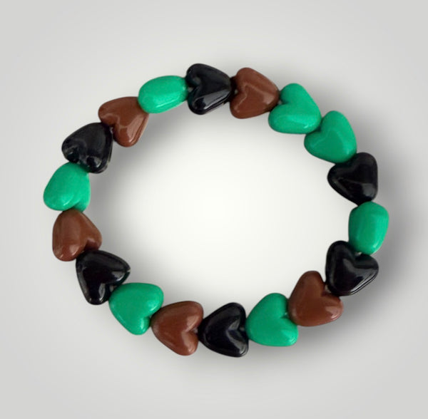 Bracciale colors Beads giro cuori small effetto lucido marrone verde nero