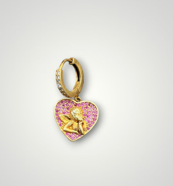 Mono orecchino cuore con puttino cupido