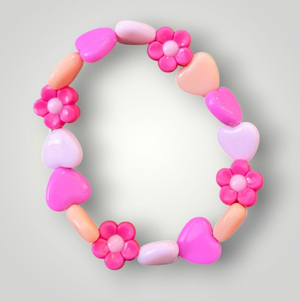 Bracciale colors Beads giro cuori small e fiori fuxia rosa salmone