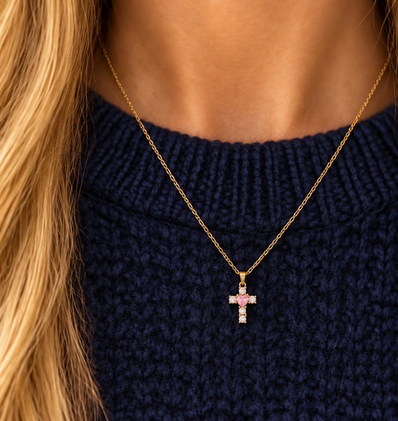 Collana croce con cuore Krystal vari colori