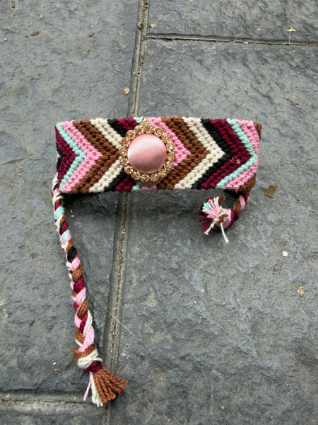 Bracciale friendship con bottone seta e cristalli