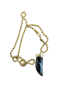 Collana corno pietra dura naturale e Rope corno nero