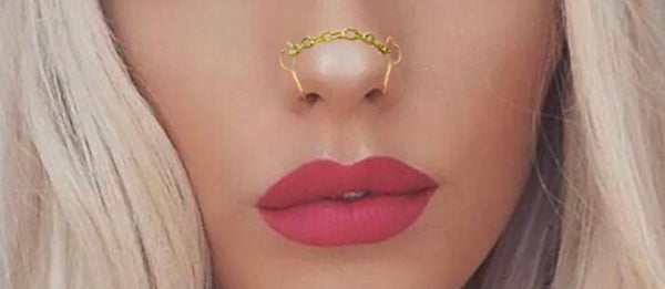 Orecchino per il naso clip Shaper bridge face jewels cuori e catenina vari colori