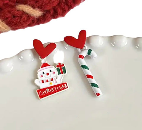 Mono orecchino Christmas Edition Natale pupazzo neve e bastoncino zucchero te