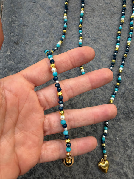 Collana Chinitos  de La Buena  Suerte blu oro ottanio chiaro perla