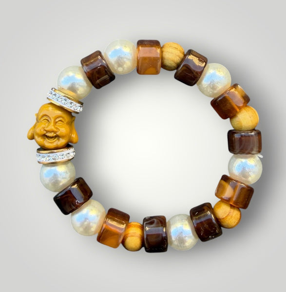 Bracciale Colors Buddha con perle cioccolato e ambra