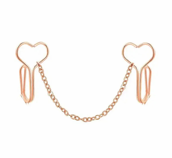 Orecchino per il naso clip Shaper bridge face jewels cuori e catenina vari colori