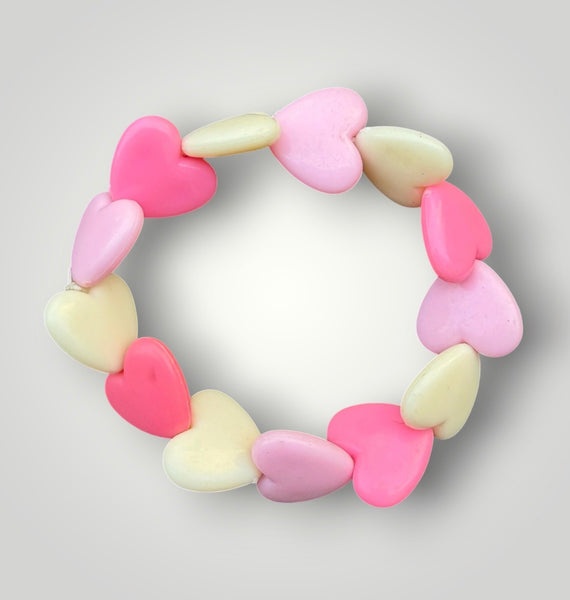 Bracciale colors Beads giro cuori large rosa fuxia bianco