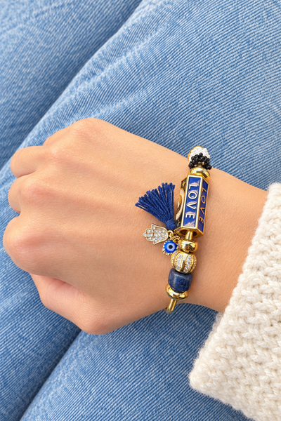 Bracciale bangle amuleto turco cilindrico e charms