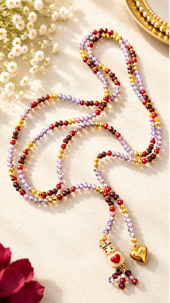 Collana Chinitos  de La Buena  Suerte rosa burgundy rosso brillante oro