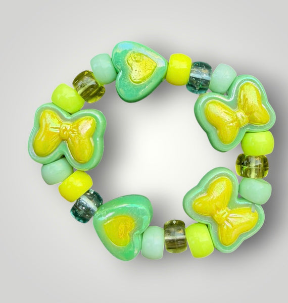 Bracciale Colors fiocchi cuori e pony Beads verde acqua