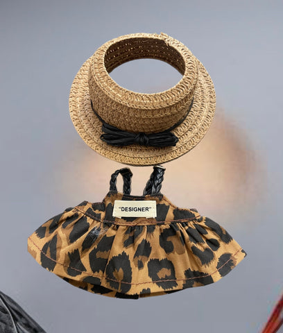 Abitìno maculato e cappello paglia con fiocco  completo per Labubu