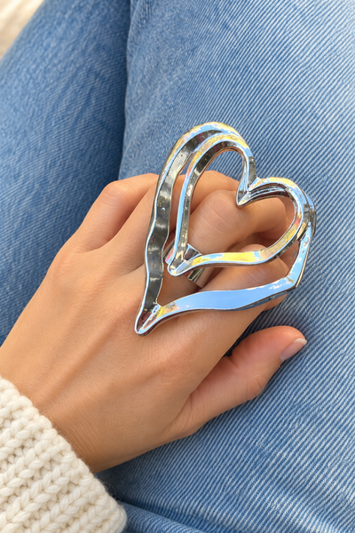 Anello regolabile cuore doppio big due varianti colore