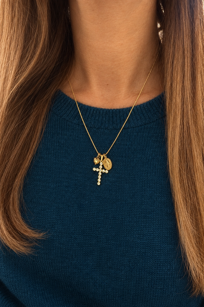 Collana multi charms croce cuore Madonnina