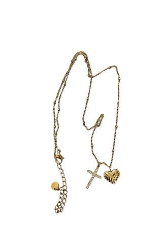 Collana con cuoricino e croce con zirconi due varianti colore
