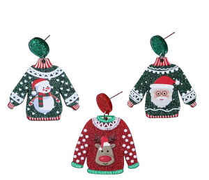 Mono orecchino Christmas Edition  maglione di Natale con renna Babbo Natale pupazzo di neve
