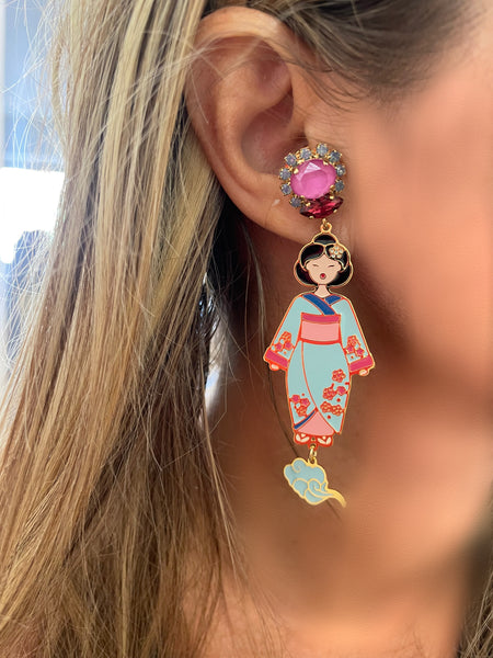 Coppia orecchini principessa glam geisha turchese