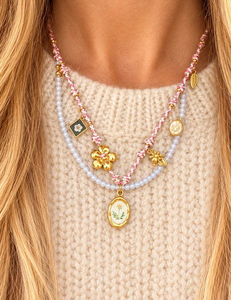 Collana Isla Bonita doppia perle e cordino multi charm