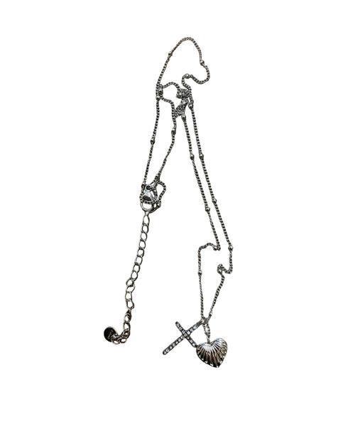 Collana con cuoricino e croce con zirconi due varianti colore