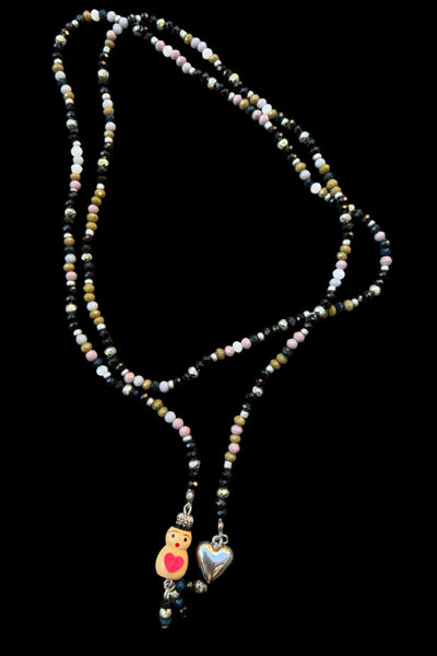 Collana Chinitos  de La Buena  Suerte nero lilla verde oliva grigio argento
