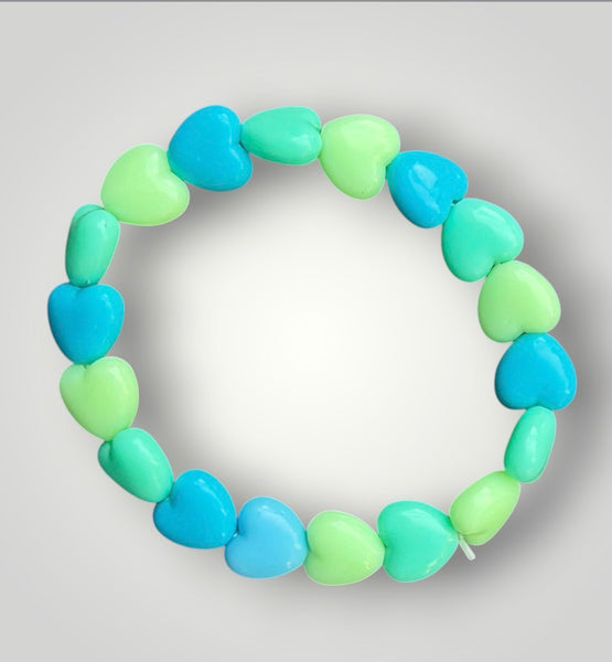 Bracciale colors Beads giro cuori small effetto lucido mix colori verde acqua e turchese