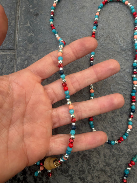 Collana Chinitos  de La Buena  Suerte ottanio argento rosso intenso rosso brillante blu