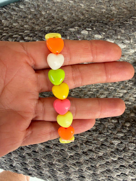 Bracciale colors Beads giro cuori small effetto lucido fuxia verde pistacchio  giallo arancio bianco