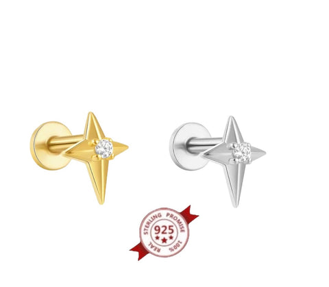 Mono orecchino piercing stellina con punto luce argento 925