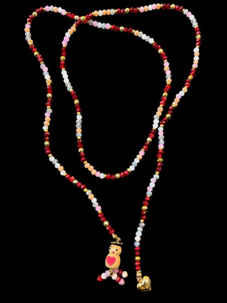 Collana Chinitos  de La Buena  Suerte rosso brillante rosa champagne bianco opal oro