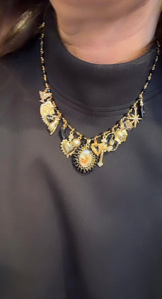 Collana principessa Glam Holy Mary Rosary multi charms Black