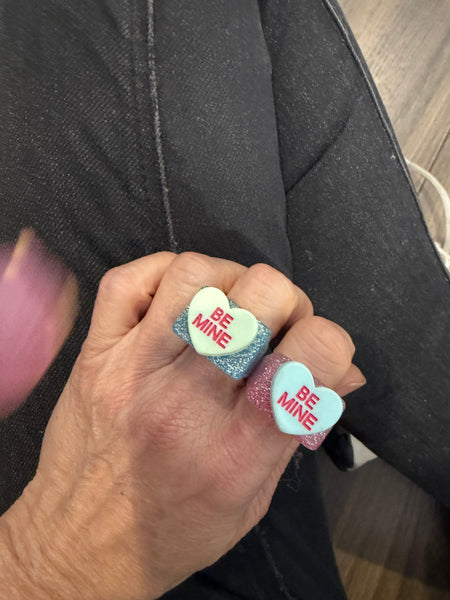 Anello resina glitter cuore be mine vari colori