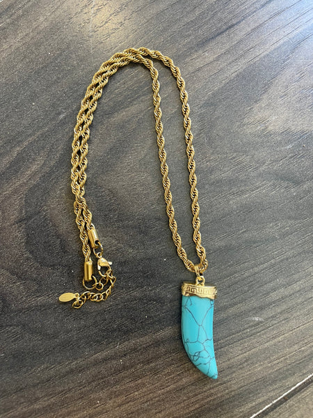 Collana corno pietra dura naturale e Rope corno turchese
