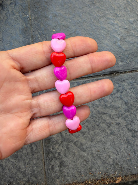 Bracciale colors Beads giro cuori small effetto lucido ciclamino rosso rosa
