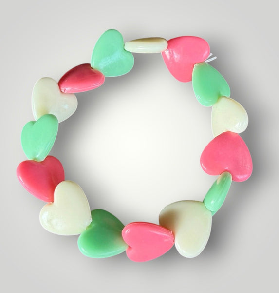 Bracciale colors Beads giro cuori large fuxia bianco verde acqua